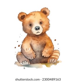 Oso de peluche vectorial acuarela aislado en color marrón blanco cara kawaii