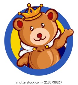 vector teddy bear wearing crown and plush robe in circle