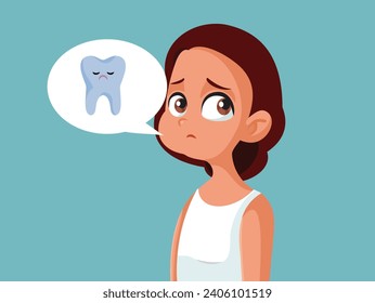 
Vector Teen Girl with Swollen Cheek Suffering a Toothache Complication. Unhappy patient having an infected wisdom molar problem 
