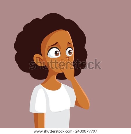 
Vector Teenage Girl of African Ethnicity Covering her Mouth. Anxious teenager feeling shocked and amazed 
