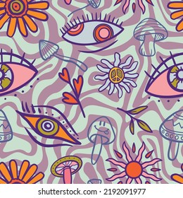 vector teenage seamless 70s retro floral pattern hippie style for textile design, fabric or wallpaper