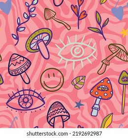 vector teenage seamless 70s retro floral pattern hippie style for textile design, fabric or wallpaper