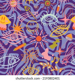 vector teenage seamless 70s retro pattern hippie style for textile design, fabric or wallpaper