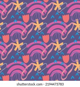 vector teenage seamless pattern naive simple style for textile design