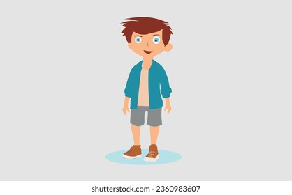 vector teenager boy cartoon character, boy with happy smile on white background.