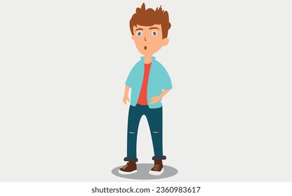 vector teenager boy cartoon character, boy with happy smile on white background.