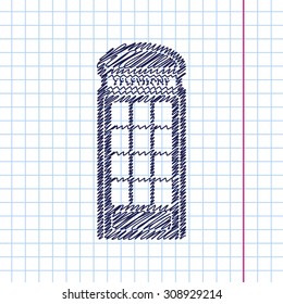 Vector telephone box icon isolated on copybook background. Eps10 