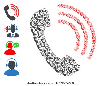 Vector telephone call collage is composed from random telephone call icons. Fractal collage from telephone call. Some other icons are present in this vector.
