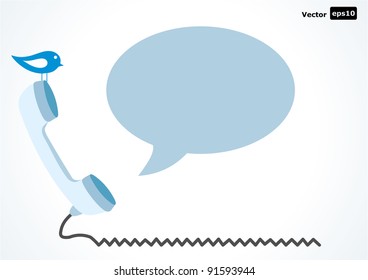 Vector telephone with empty speech bubble and bird.