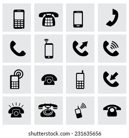 Vector telephone icon set on grey background