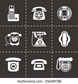 Vector Telephone icon set on black background