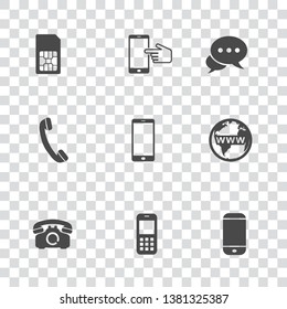 Vector telephone, smart phone and mobile icons set. Communication and computer technology sign symbols.