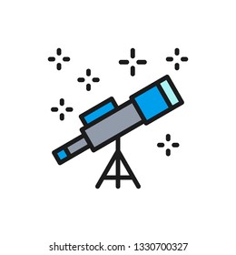 Vector telescope flat color line icon.