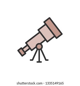 Vector telescope flat color line icon.