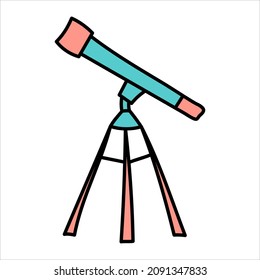 Vector telescope hand-drawn in doodle cartoon style.