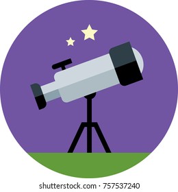 Vector Telescope Icon On Background - Flat Color Series