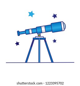 vector telescope with tripod , sky , moon and stars