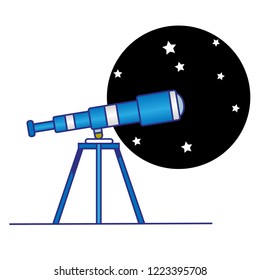 vector telescope with tripod , sky , moon and stars