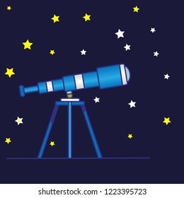 vector telescope with tripod , sky , moon and stars