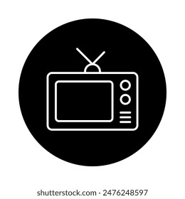 Icono de la TV Vector en el fondo redondo del color negro, TV de diseño plano.