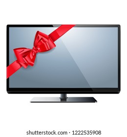 Vector Television with Red Bow isolated on white background