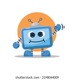 Vector television robot illustration character waving