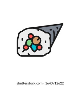 Vector temaki roll, japanese cuisine flat color line icon.