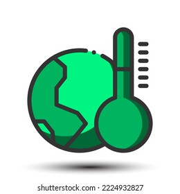 Vector temperature filled line icon green monotone small shadow, weather and measurement concept, 64x64 pixel perfect for website UI media, mobile application, poster design