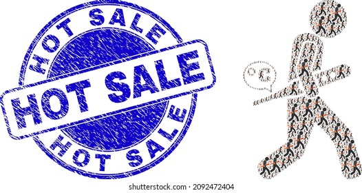 Vector temperature patient icon mosaic is made of randomized recursive temperature patient pictograms. Hot Sale unclean blue round stamp. Fractal mosaic of temperature patient icon.