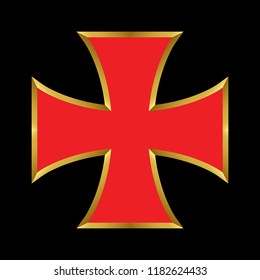 vector templar red cross with golden outline isolated on black background