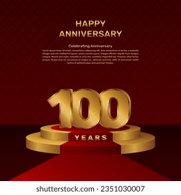 Vector template for 100th anniversary celebration with stage concept and golden numbers, Vector template design
