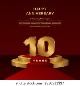 Vector template for 10th anniversary celebration with stage concept and golden numbers, Vector template design