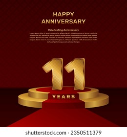 Vector template for 11th anniversary celebration with stage concept and golden numbers, Vector template design