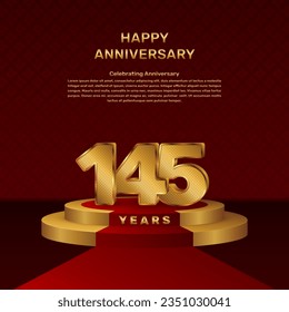 Vector template for 145th anniversary celebration with stage concept and golden numbers, Vector template design