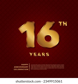 Vector template for a 16 year anniversary celebration with a golden pattern number concept. Vector template design