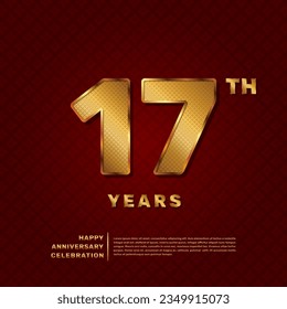 Plantilla de vectores para una celebración de 17 años con un concepto de número de patrón dorado. Diseño de plantillas de vector