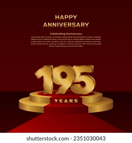 Vector template for 195th anniversary celebration with stage concept and golden numbers, Vector template design