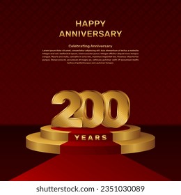 Vector template for 200th anniversary celebration with stage concept and golden numbers, Vector template design