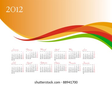 Vector template of 2012 calendar on orange background