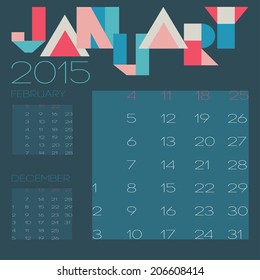Vector template for 2015 Calendar Design: decemder, january,february