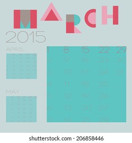 Vector template for 2015 Calendar Design: march, april, may 