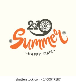 Vector template 2019 Summer. Happy time. Stylish seasonal logo Summer handwritten calligraphy design.