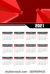 Vector template 2021 calendar. simple design. eps vector