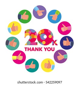 Vector template 20K Thanks subscribers greetings colorful figures Like