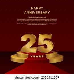 Vector template for 25th anniversary celebration with stage concept and golden numbers, Vector template design