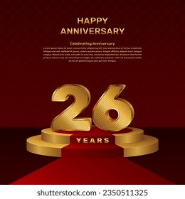 Vector template for 26th anniversary celebration with stage concept and golden numbers, Vector template design