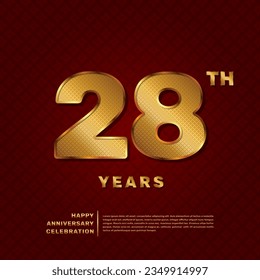 Vector template for a 28 year anniversary celebration with a golden pattern number concept. Vector template design