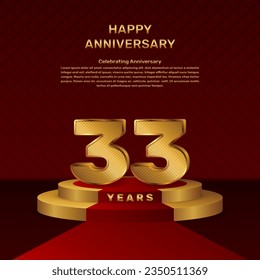 Vector template for 33th anniversary celebration with stage concept and golden numbers, Vector template design