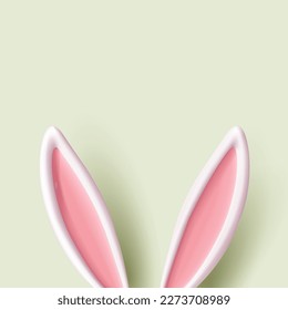 Vector template of 3D rabbit easter ears, Volume white ears with girly pink inner part of the Easter Bunny. Funny cartoon illustration for greeting card
