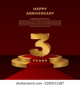 Vector template for 3rd anniversary celebration with stage concept and golden numbers, Vector template design